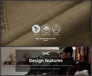 Detailed macro view of khaki cotton fabric texture for men's business casual blazer
