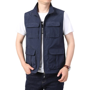 Gilet de sport d'extérieur bleu marine pour homme avec poches multiples et col montant