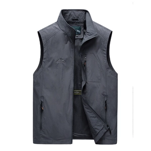 Men Stand Collar Outdoor Fishing Vest Quick Dry Multi Pocket Mesh Lining Casual Sleeveless Jacket For Men Hiking