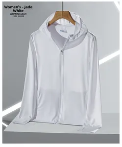 Détail de la veste de protection solaire blanche avec mesh respirant et passe-pouces