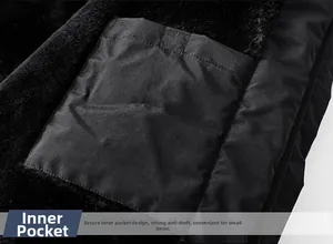 Détail de la doublure en peluche noire douce et poche intérieure sur la veste homme