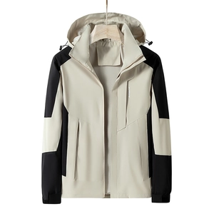 Men Outdoor Hooded Jacket Waterproof Windproof Color Block Windbreaker Lightweight Casual Sport Coat For Spring Autumn