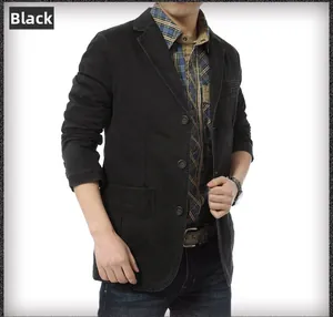 Detail of a black cotton business casual jacket for men with a three-button design