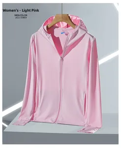 Détail de la veste de protection solaire rose UPF50+ en soie glacée et tissu micro-mesh