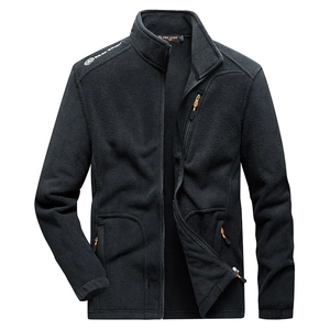 Men's black fleece jacket with stand collar and orange zip details for winter warmth