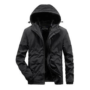 Coupe-vent à capuche pour hommes noir avec doublure polaire et tissu déperlant