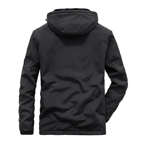Veste à capuche noire pour homme coupe-vent avec cordon de serrage et poignets élastiques