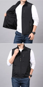 Detail of multi-pocket outdoor vest with breathable mesh lining and zipper pockets