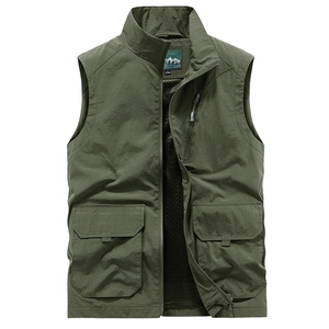 Men's Outdoor Multi-Pocket Work Vest Windproof Stand Collar Mesh Gilet For Fishing Photography Casual Functional Waistcoat