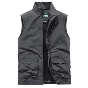 Men's dark grey outdoor utility vest with multi-pockets and breathable mesh lining
