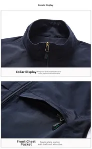 Dettaglio del gilet casual blu navy con collo alto antivento e tasca zip