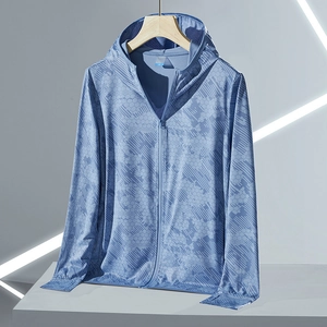 Veste protection solaire UPF50+ en soie glacée pour hommes à motif géométrique