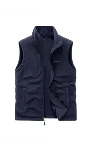 Detail of reversible fleece vest with stand collar and double-sided wear design