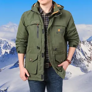 Men Winter Padded Jacket Thickened Lamb Wool Fleece Lined Hooded Cargo Parka Windproof Outdoor Warm Multi-Pocket Casual Coat