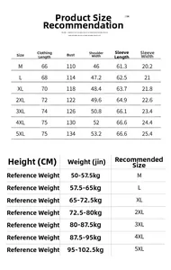 Size chart for outdoor jackets showing dimensions and body weight recommendations in M-5XL