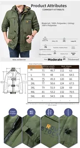 Detailed size chart for men's outdoor thickened winter jacket with fleece lining