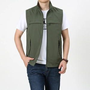 Gilet Outdoor Casual da Uomo 100% Nylon Asciugatura Rapida Traspirante Multi-Tasca per Pesca Escursionismo Fotografia Collo in Piedi
