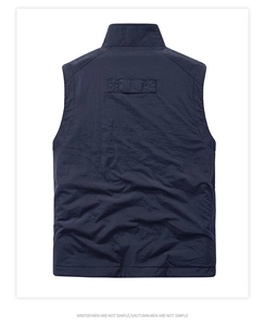 Rear view of reversible fleece vest with high collar and windproof texture for men