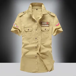 Men Military Cargo Short Sleeve Shirt Cotton Spandex With Epaulettes Patches Double Pockets Casual Outdoor Workwear Top