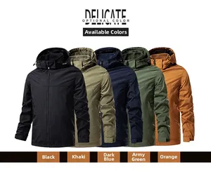 Men's outdoor windbreaker jackets available in black, khaki, navy, green and orange colors