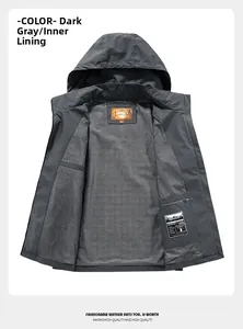Detail view of deep gray jacket with breathable mesh lining and zippered inner pocket