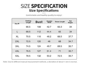 Detailed size chart for men outdoor windbreaker jacket ranging from size M to 5XL