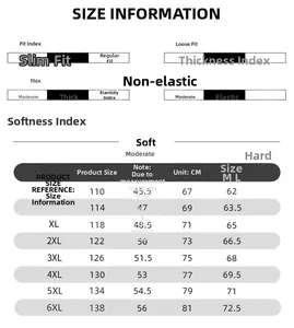 Detailed size chart for men winter jacket including chest and length in centimeters