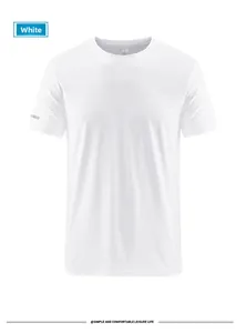 Detail view of white crew neck t-shirt featuring grey sleeve stripes and breathable mesh fabric