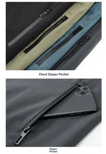 Detail of waterproof chest zipper pocket on outdoor functional men's jacket