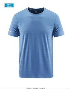 Detail of misty blue ice silk T-shirt fabric texture and silver reflective sleeve stripes