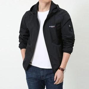 Men's breathable black ice silk sun protection jacket with hood for outdoor sports
