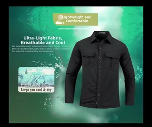 Close-up of black tactical shirt featuring ultra-light breathable and tech fabric texture
