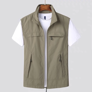 Men Multi Pocket Utility Vest Outdoor Quick Dry Breathable Fishing Photography Jacket Stand Collar Sleeveless Waistcoat For Men Casual Top