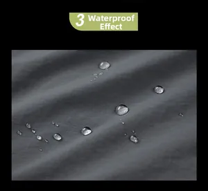 Detailed close-up showing waterproof performance on dark grey quick-dry fabric