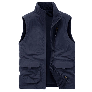 Men Outdoor Multi Pocket Vest Nylon Windproof Polar Fleece Stand Collar Gilet Fishing Photography Tactical Vest