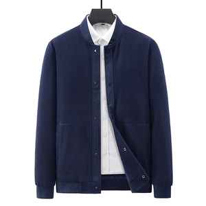 Giacca da uomo blu navy in maglia a nido d'ape con collo a listino e chiusura con bottoni