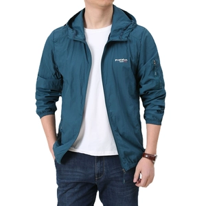 Men's ice silk sun protection jacket with hood in dark teal for summer outdoor activities