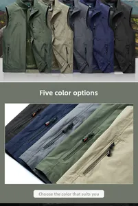 Detail of outdoor utility vest showing mesh lining and functional zipper pockets