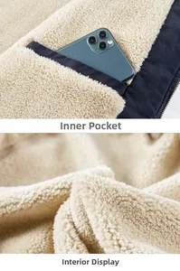 Detail showing plush lamb wool lining and functional inner pocket for smartphone