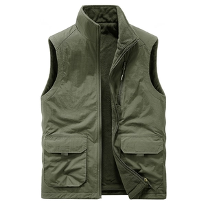 Reversible men's outdoor fleece vest with tactical pockets and windproof stand collar
