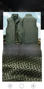 Detail of green outdoor vest featuring breathable mesh lining and durable nylon fabric