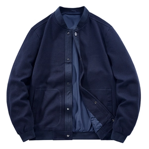 Giacca casual blu scuro da uomo con trama a nido d'ape e chiusura a bottoni