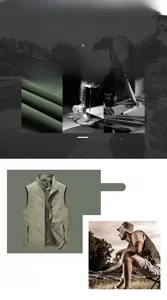 Detail of khaki outdoor vest showing breathable mesh lining and durable multi-pocket design