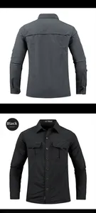 Macro shot of outdoor quick-dry tactical shirts in black and grey showing pockets