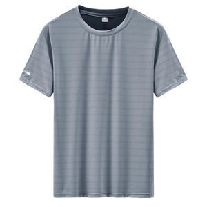 Men Ice Satin Quick Dry T-Shirt Nylon Spandex Breathable Elastic Short Sleeve Round Neck Sports Casual Tee Top