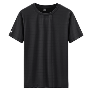 Men's black ice silk short sleeve T-shirt with quick-dry fabric and reflective sleeve detail