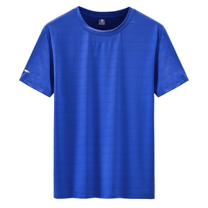 Men's royal blue ice silk short sleeve T-shirt with breathable texture and round neck