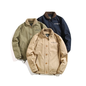 Detailed comparison of winter jackets in khaki, military green and navy with fleece collar