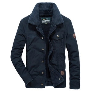 Men's navy workwear jacket with thick fleece collar and warm lining for winter wear