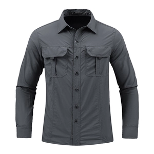 Men's dark gray long sleeve quick-dry outdoor shirt with functional chest pockets